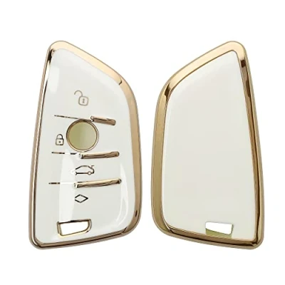 Afbeelding van kwmobile autosleutel hoesje geschikt voor BMW 3 knops Smart Key hoes TPU behuizing Beschermende auto sleutel case Sleuteletui in wit / goud