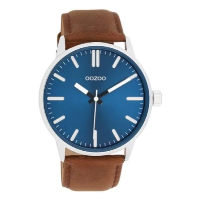 Afbeelding van OOZOO Timepieces Zilverkleurige horloge met bruine leren band C11400