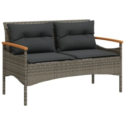Afbeelding van Tuinbank met kussens 116x62,5x74 cm poly rattan grijs