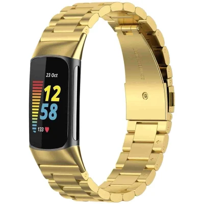 Afbeelding van imoshion Bandje met Horlogeband inkorter Geschikt voor Fitbit Charge 6, 5 Stalen band zonder installatiehulp goud