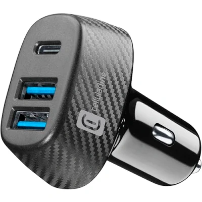 Afbeelding van Cellularline Autolader, 3 poorten 44W 2x USB A 1x C, zwart