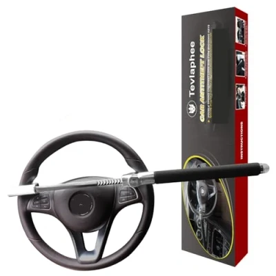 Afbeelding van Universele stuurklem, anti diefstal apparaat voor de auto, verstelbaar, 3 toetsen, voorkomt ruitbreuken, zwart