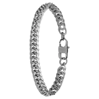 Afbeelding van Lucardi Kinder Stalen Armband met gourmetschakel mat Staal Zilver 18 cm