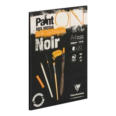Image de Bloc Papier dessin Clairefontaine Multi technique Paint&#039;On A4 20 feuilles Noir