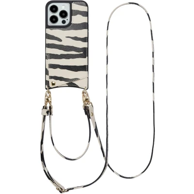 Afbeelding van Selencia Nova Telefoonhoes met Koord en Pashouder voor de iPhone 13 Pro Zazzy Zebra