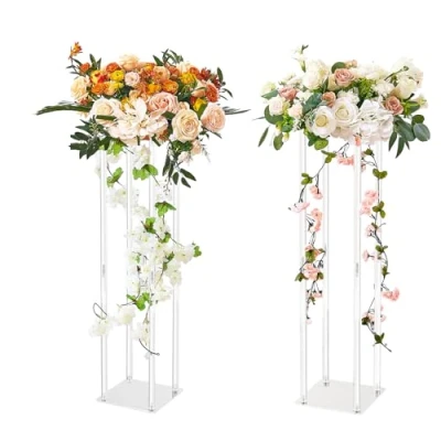 Image de VEVOR 2PCS Support de fleurs Mariage 80 cm Porte Centre Table Stratifié Acrylique Vase Géométrique Présentoir Floral pour Réception d&#039;Événements, Décoration Fête à la Maison