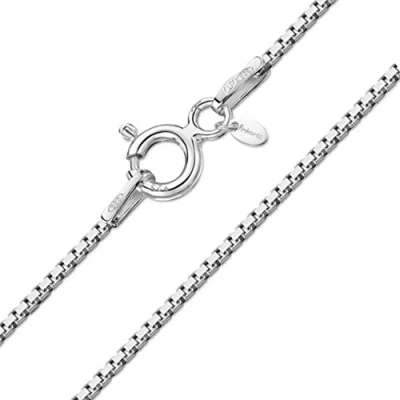 Afbeelding van Amberta Sieraden Echt 925 Sterling Zilver Keten Venetiaan Blokjes Halskettingen Collier voor Kinderen Lengte: 36 cm