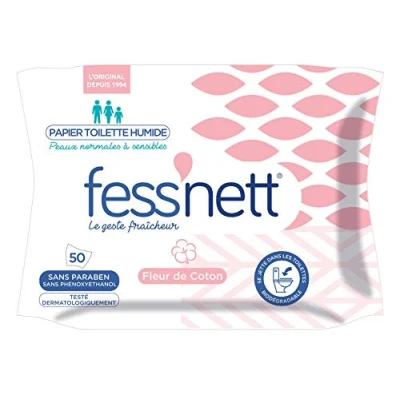 Afbeelding van Fess&#039;nett toiletpapier, vochtig, katoenbloesem, 50 stuks dermatologisch geteste formule 0% parabenen, fenoxyethanol voor normale tot gevoelige huid