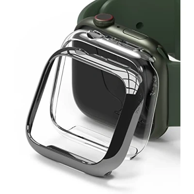 Afbeelding van Ringke [Slim] Beschermhoes compatibel met Apple Watch 9/8/7 45 mm [2 stuks] transparante stevige harde bumper helder/donker chroom