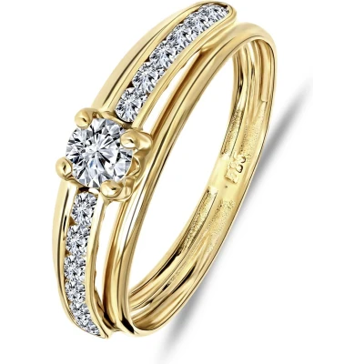 Afbeelding van Lucardi Dames Ring met zirkonia Cadeau voor vrouwen 14 Karaat Goud Geelgoud