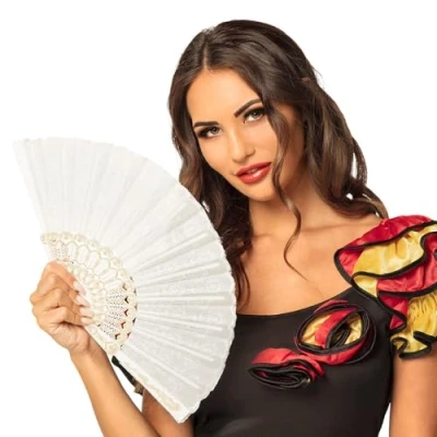 Afbeelding van Boland granaatappel kleurige waaier van stof, lengte ca. 25 cm, jaren &#039;20, The great Gatsby, Spaans, Barok, Kostuum, Accessoire, Themafeest, Carnaval
