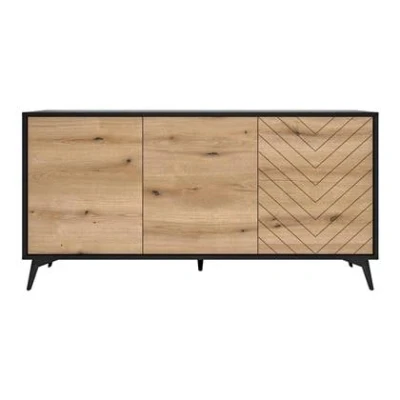 Afbeelding van Selsey BOULIA Driedeurs ladekast visgraat 154 cm zwart/eiken