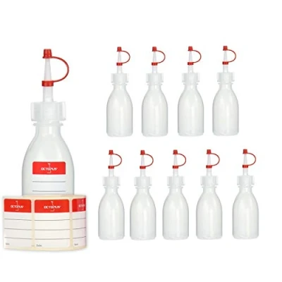 Afbeelding van 10 x 50 ml Octopus druppelflesjes plastic flessen van LDPE kunststof met pisseldop, laboratoriumflessen druppelstop, spuitflessen