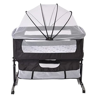 Afbeelding van Supfine Cododo Babybed, 3 in 1 bed met matras en muggennet, hoogte verstelbaar, beweegbare babywieg voor pasgeborenen/baby&#039;s, Calidoo opbergmand (92 x 58 70 90 cm, zwart)