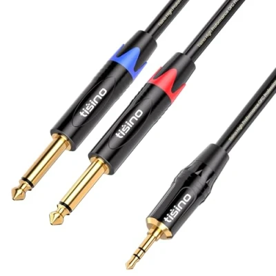 Afbeelding van Tisino 3,5 mm naar 6,35 stereo kabel, mini TRS jack Dual TS Mono mm, Y splitter audiokabel 1 m