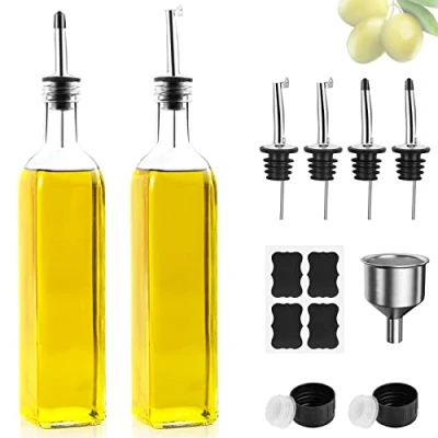Afbeelding van DUNSOO Set van 2 olieflessen, x 500 ml, voor azijn en olie, olijfoliefles met trechter, anti aanslag deksel, etiket, glazen fles keuken barbecue