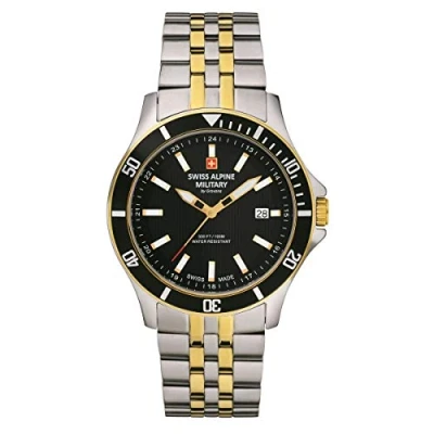 Afbeelding van Swiss Alpine Military 7022.1 Herenhorloge, analoog, kwarts, roestvrij staal, Tweekleurig/Zwart/1147sam, armband