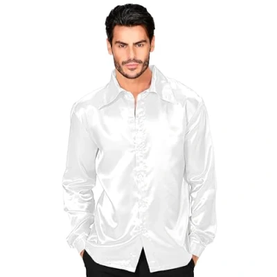 Afbeelding van Witte satijnachtige blouse voor mannen Volwassenen kostuums