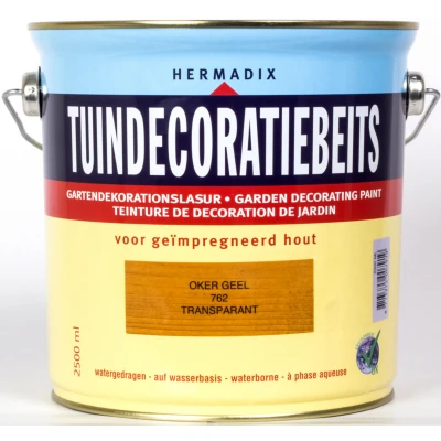 Afbeelding van Hermadix Tuindecoratiebeits Transparant 762 Oker Geel 2,5 liter Tuinbeits