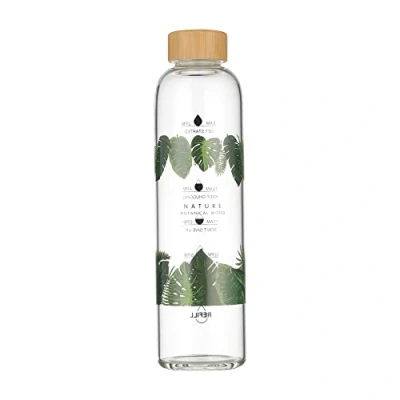 Afbeelding van Gulujoy 1 liter glazen waterfles met deksel, bamboe motiverende fles tijdmarkeringen, BPA vrij