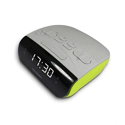 Afbeelding van Metronic 477035 wekkerradio, dubbele alarmen, AM/FM tuner en slaap /snooze functies, tijdbesparende batterijen, geheugen 10 AM + FM grijs/groen