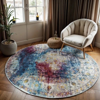 Afbeelding van Picasso Heriz Vintage Vloerkleed Multi / Blauw Laagpolig rond Polypropyleen 350 cm