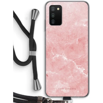 Afbeelding van Case Company® hoesje met Koord geschikt voor Samsung Galaxy A03S Roze marmer Telefoonhoesje Zwart Bescherming aan alle Kanten en Over de Schermrand