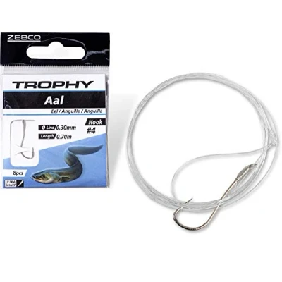 Afbeelding van Zebco Trophy Eel Hook to Nylon 70cm (8 pcs) Silver Maat : 1/0