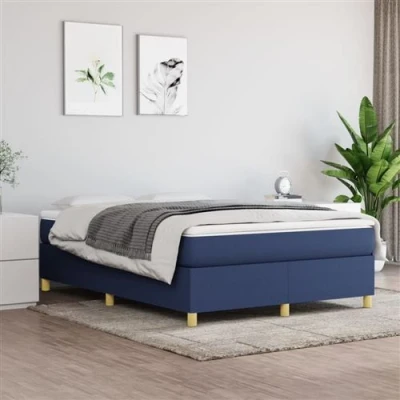 Image de vidaXL Sommier à lattes de lit avec matelas Bleu 140x190 cm Tissu