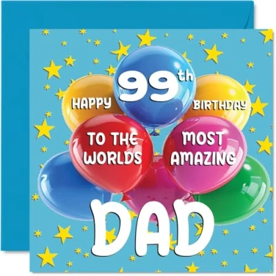 Afbeelding van verjaardagskaart voor papa 99 jaar World&#039;s Most Amazing Dad van zoon, dochter, 145 mm x mm, jaar, wenskaarten vader, vader