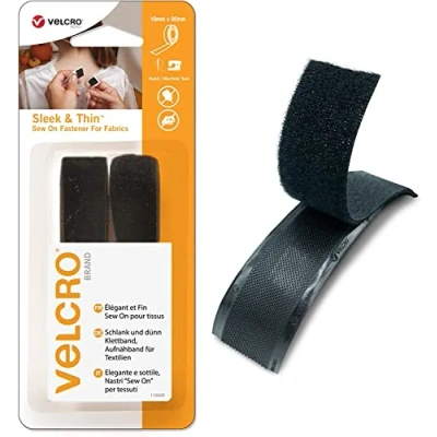 Afbeelding van VELCRO Brand Elegant en dun voor stoffen, 19 mm x 90 cm, zwart, huidvriendelijk, ultralicht met Sewing Lane technologie