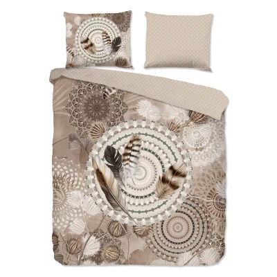 Afbeelding van HIP Dekbedovertrek &quot;mandala&#039;s en veren&quot; Taupe (240x200/220 cm) Katoen Flanel