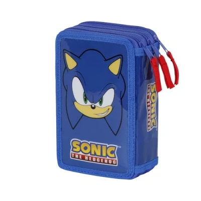 Afbeelding van Sonic The hedgehog Gevulde Etui Met risten Stiften, Pennen, Lineaal enz Blauw Sega