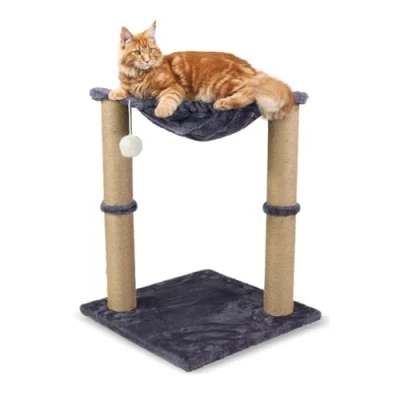 Afbeelding van Mobiclinic Milo Krabpaal voor katten Met hangmat 40 x 50 cm Stevig, Gemakkelijk schoon te maken, Kattenbed, Draagbaar en lichtgewicht Ondersteuning 10 kg Speelbal Grijs
