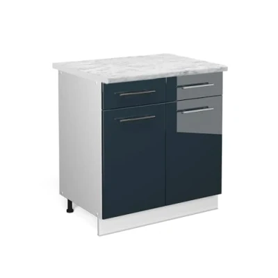 Afbeelding van Vicco Keukenonderkast Fame Line, Donkerblauw hoogglans/Wit, 80 cm , WB Marmer