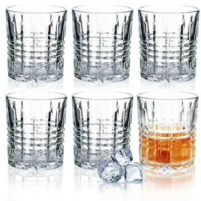 Afbeelding van Drinkglazen, set van 6, whiskyglazen, glazen set, robuuste waterglazen, sapglazen, universele glazen, kristalglas, voor water, drink, party (300 ml, strepen)