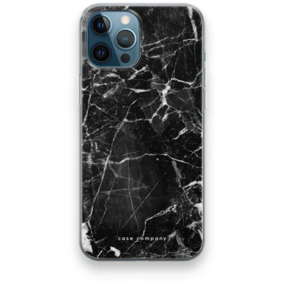 Afbeelding van Case Company® hoesje geschikt voor iPhone 12 Pro Zwart Marmer Soft Cover Telefoonhoesje Bescherming aan alle Kanten en Schermrand