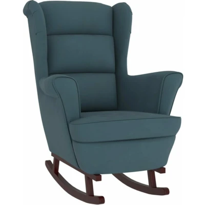 Afbeelding van Schommelstoel met massief rubberwood poten fluweel blauw