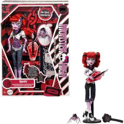 Image de Monster High Boo riginal Creeproduction Poupée Operetta, reproduction en version de collection avec socle présentation, journal intime et araignée Memphis « Daddy O » Longlegs, HYV90