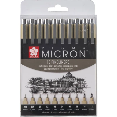 Afbeelding van Sakura Pigma Micron Etui 10 fineliners Zwart
