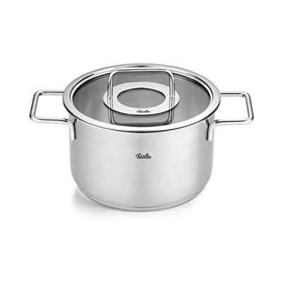 Afbeelding van Fissler Pure Collection Roestvrijstalen steelpan (Ø 20 cm, 3,6 l) met glazen deksel, binnenschaal inductie
