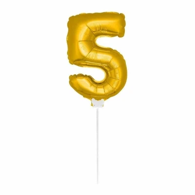 Afbeelding van Ballon folie 5 goud met stokje 40cm