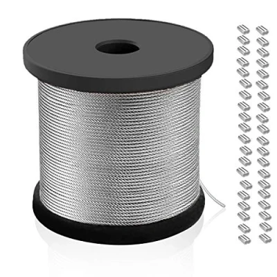 Afbeelding van Roestvrij stalen kabel 304 40 m met aluminium krimphulzen 2 mm PVC mantel roestvrijstalen staalkabel voor fotolijst, gordijn, leuning