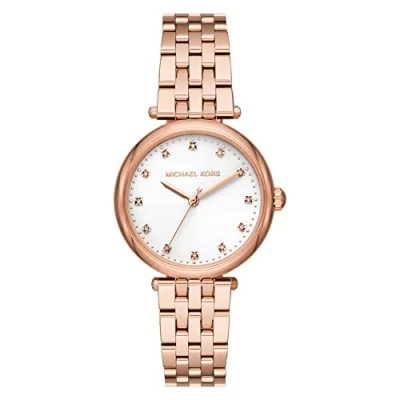 Afbeelding van Michael Kors Darci dameshorloge, drie wijzers uurwerk, 39 mm goudkleurige roestvrijstalen behuizing met armband, MK3191, Roségoud en wit, MK4568