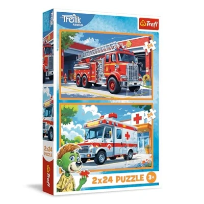 Afbeelding van Trefl 2 in 1 puzzel: The Treflik Family, brandweer en ambulance x 24 stukjes, set van twee puzzels voor kinderen vanaf 3 jaar
