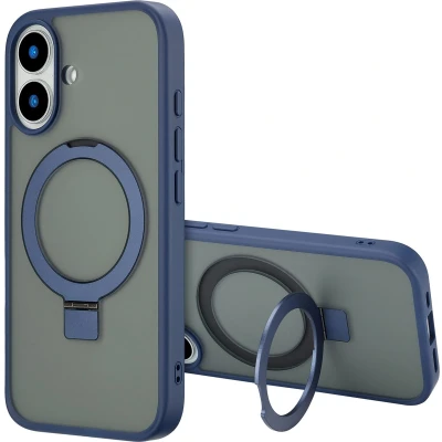 Afbeelding van Accezz Hoesje Geschikt voor iPhone 16 Ring Stand Backcover MagSafe blauw