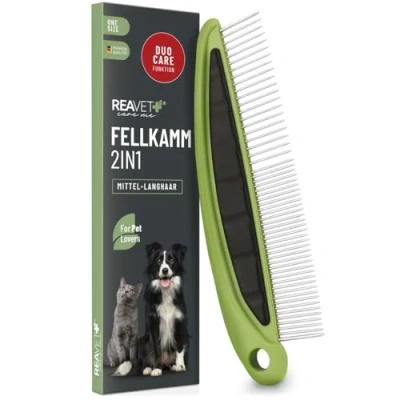 Afbeelding van ReaVET 2 in 1 kam voor honden en katten met middellang tot lang haar, dubbele kam, ideaal het ontwarren van knopen knopen, honden, katten, de dagelijkse verzorging