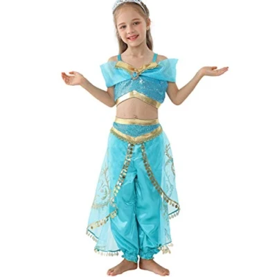 Afbeelding van Lito Angels verkleedkledij, Prinsessenkostuum Jasmijn, voor kinderen en meisjes, Halloween kostuum, feestkleding, verjaardag, carnaval, maat 8 9 jaar A