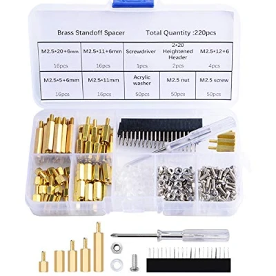 Afbeelding van GeeekPi 220 STKS Raspberry Pi M2.5 Schroeven Messing Spacer Standoffs Zeskant Kolom Mannelijke Moer Assortiment met Opslag Case voor Pi, Acryl Washer Verhoogde Schroevendraaier Plug