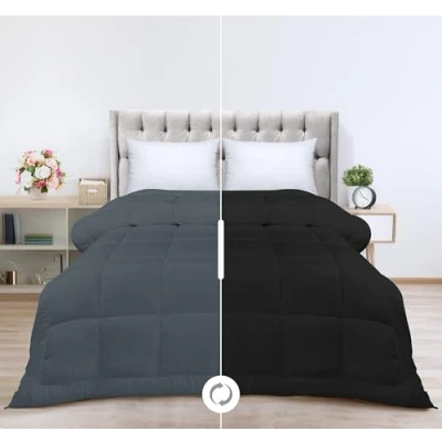 Afbeelding van Utopia Bedding Alternatief donzen dekbed voor het hele jaar eenpersoonsbed / twin XL, met hoeklipjes, machinewasbaar, zwart/grijs